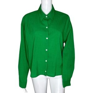 Storets‎ Shirt Womens Small Medium Bright Green Button Up Office Preppy Casual